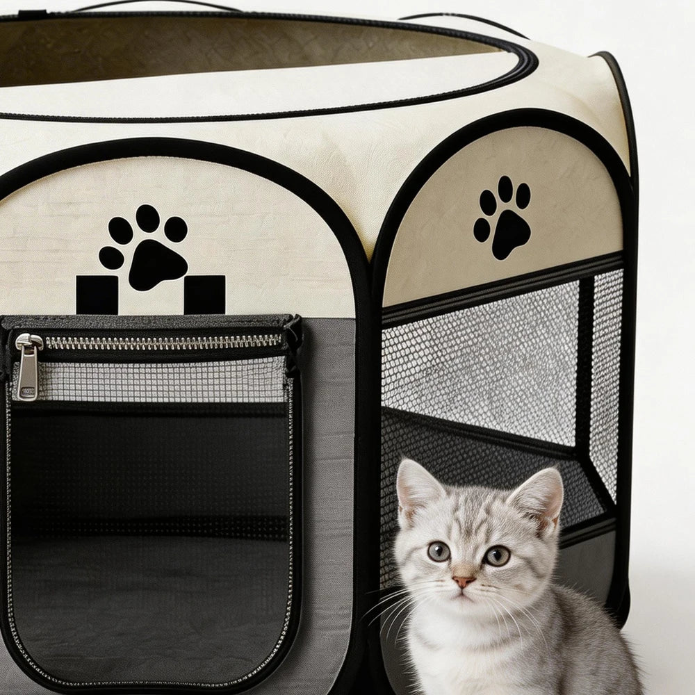 Foldable Octagonal Pet Playpen & Portable Travel Tent - Spacious Indoor/Outdoor Kennel Cage with Scratch-Resistant Oxford Fabric for Dogs, Cats, Puppies, and All Small Animals | Easy Setup, Durable & Easy to Carry | Plus, 1 Random Mouse Toy Included (1 o