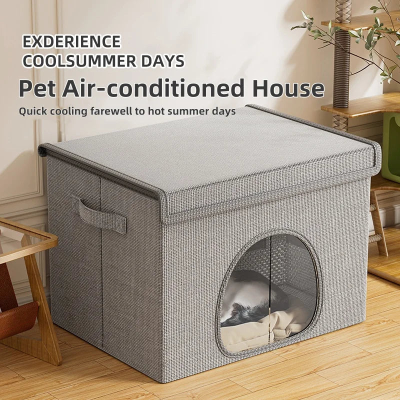 Cat Cooling Bed Portable Air Conditioner House Foldable Pet Igloo Nest with Ice Packs for Small Medium Cats Kittens